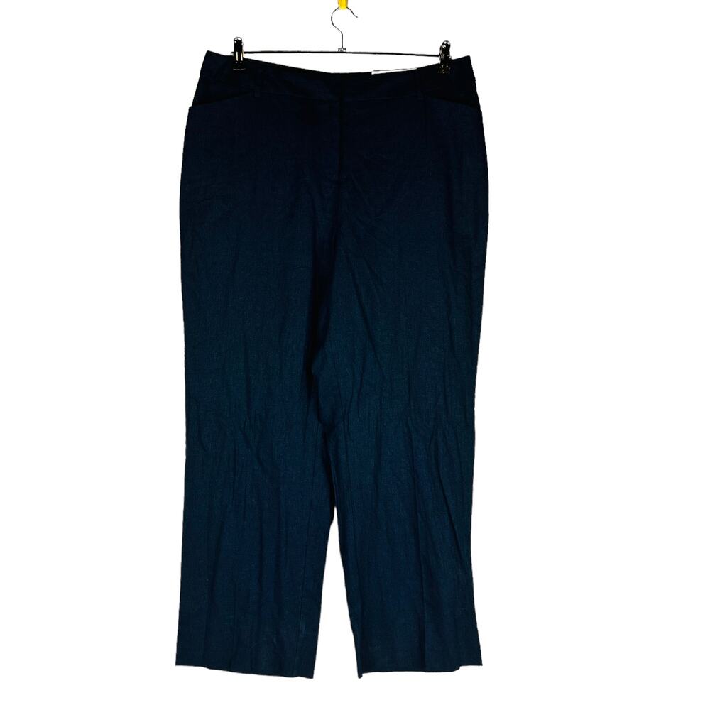 New Cato Womans Sz 18W Plus Pants Trouser Linen Blend Blue Wide Leg Pockets NWT